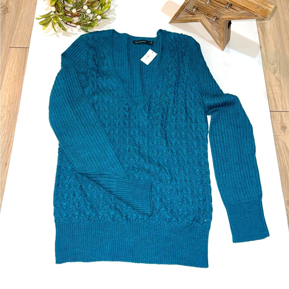 The Limited Cute & Chic teal blue argyle -ish sweater size: Large NWT